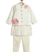 Cream floral printed viscose nehru jacket set