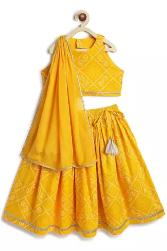 Yellow plain cotton lehenga