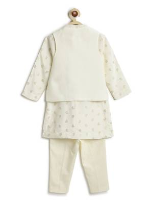 Cream floral printed viscose nehru jacket set 2
