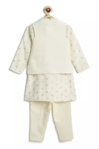 Cream floral printed viscose nehru jacket set