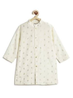 Cream floral printed viscose nehru jacket set 3