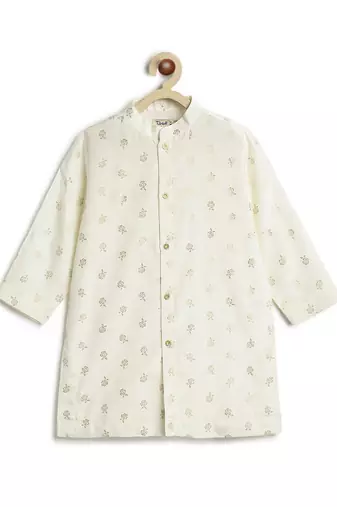 Cream floral printed viscose nehru jacket set