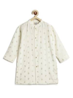 Cream floral printed viscose nehru jacket set 3