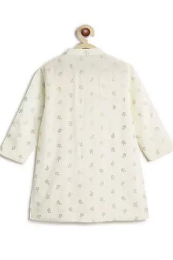 Cream floral printed viscose nehru jacket set