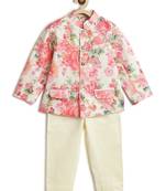 Cream floral printed viscose bandhgala set