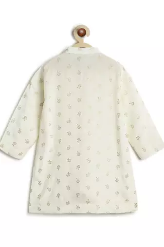 Cream floral printed viscose nehru jacket set