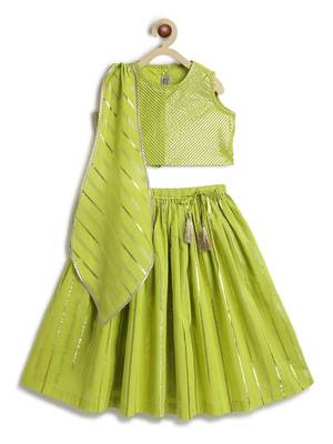 Green plain cotton lehenga 1
