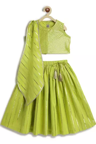 Green plain cotton lehenga