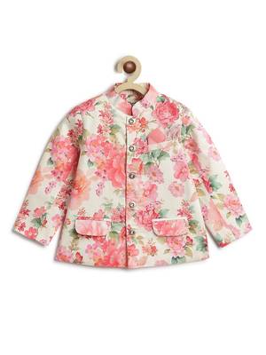 Cream floral printed viscose bandhgala set 2
