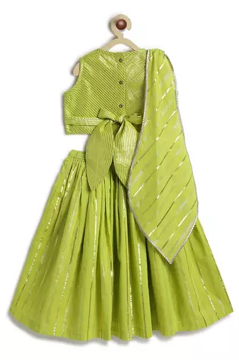 Green plain cotton lehenga