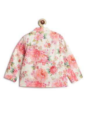 Cream floral printed viscose bandhgala set 3
