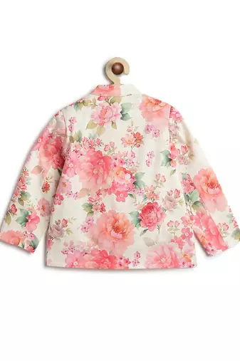 Cream floral printed viscose bandhgala set