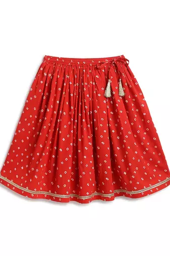 Yellow  & red floral printed cotton lehenga  set
