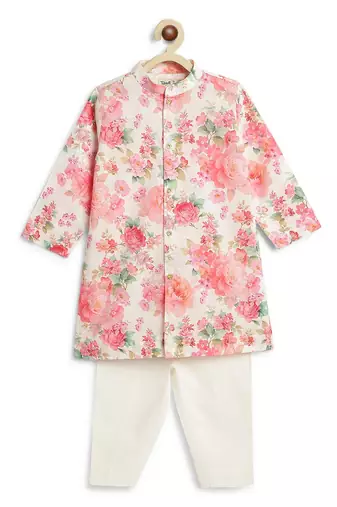 Cream floral printed cotton kurta set