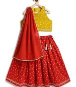 Yellow  & red floral printed cotton lehenga  set
