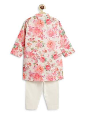 Cream floral printed cotton kurta set 3
