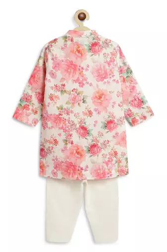 Cream floral printed cotton kurta set