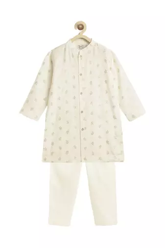 Cream floral printed viscose kurta set