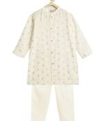 Cream floral printed viscose kurta set