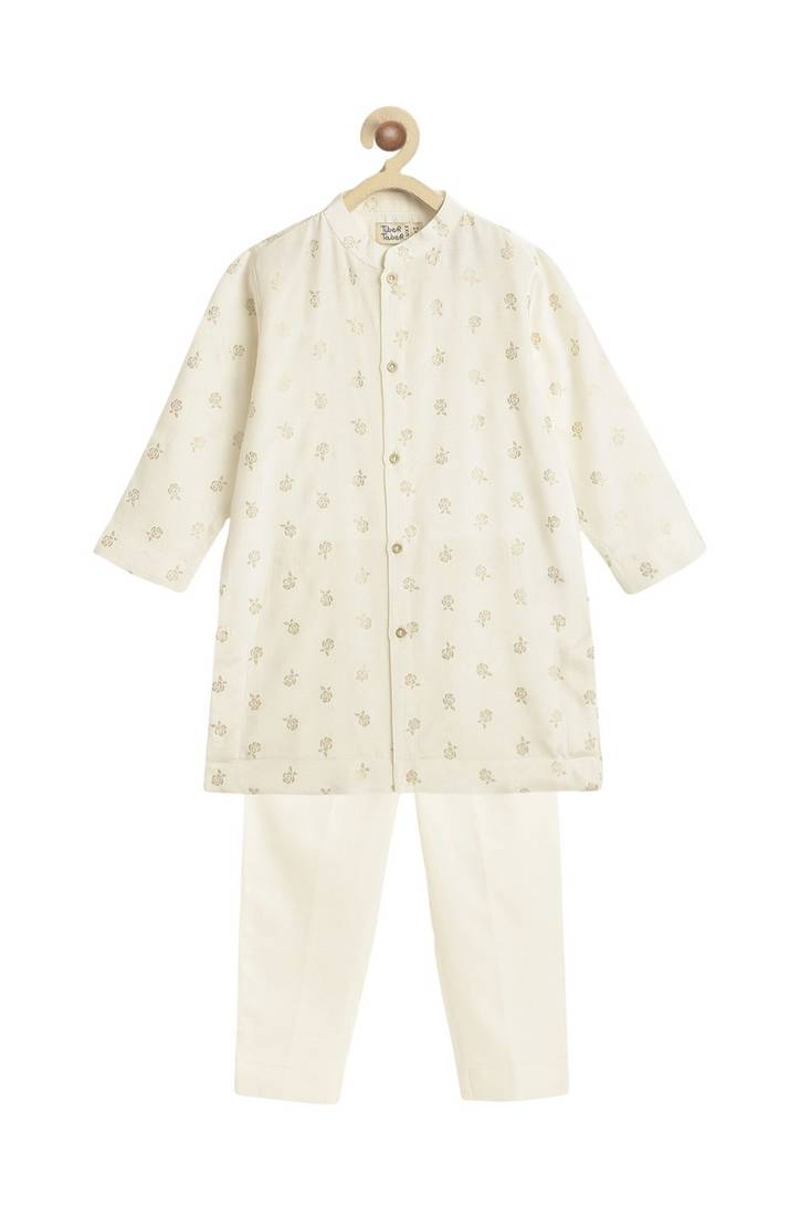 Cream floral printed viscose kurta set