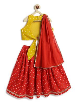 Yellow  & red floral printed cotton lehenga  set 3