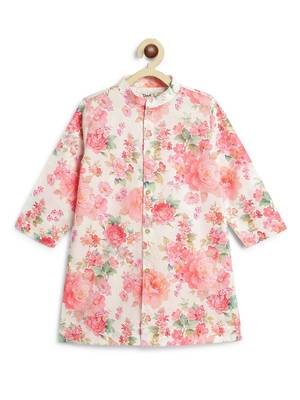 Cream floral printed cotton kurta set 4