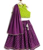 Green & purple floral printed cotton lehenga set