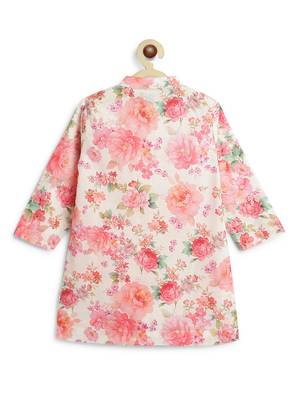 Cream floral printed cotton kurta set 5