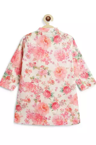 Cream floral printed cotton kurta set