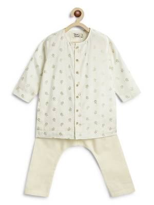 Cream floral printed viscose kurta set 2