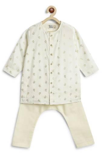 Cream floral printed viscose kurta set