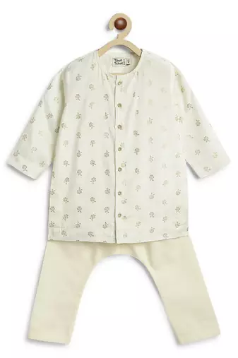 Cream floral printed viscose kurta set