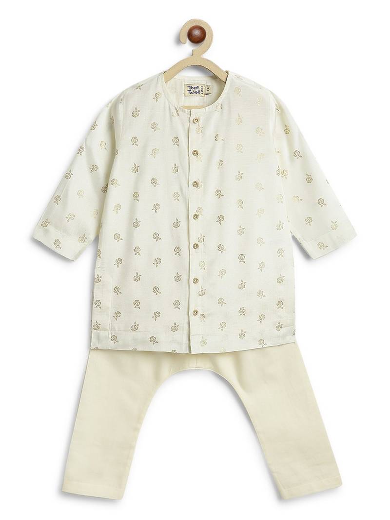 Cream floral printed viscose kurta set