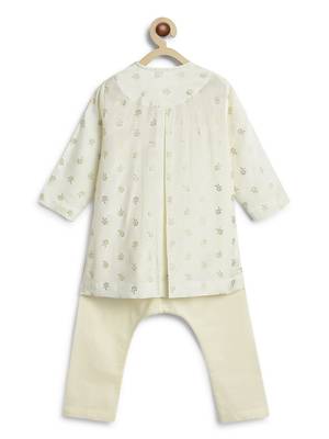 Cream floral printed viscose kurta set 3