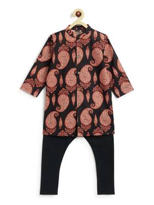 Black floral printed cotton kurta set 2