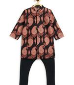 Black floral printed cotton kurta set