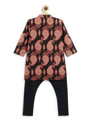 Black floral printed cotton kurta set 3