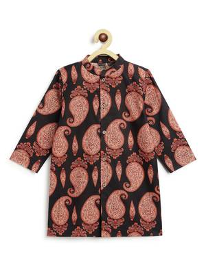 Black floral printed cotton kurta set 4