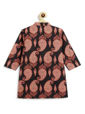Black floral printed cotton kurta set 5