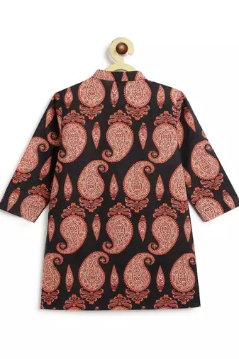 Black floral printed cotton kurta set