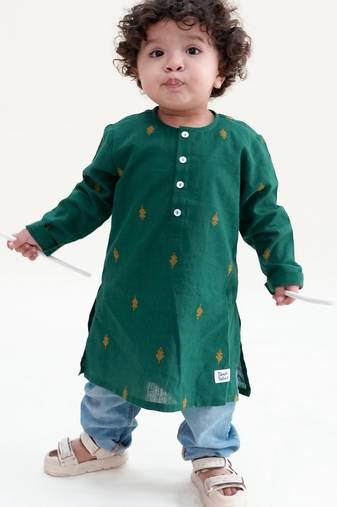 Green plain cotton kurta