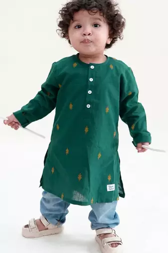 Green plain cotton kurta