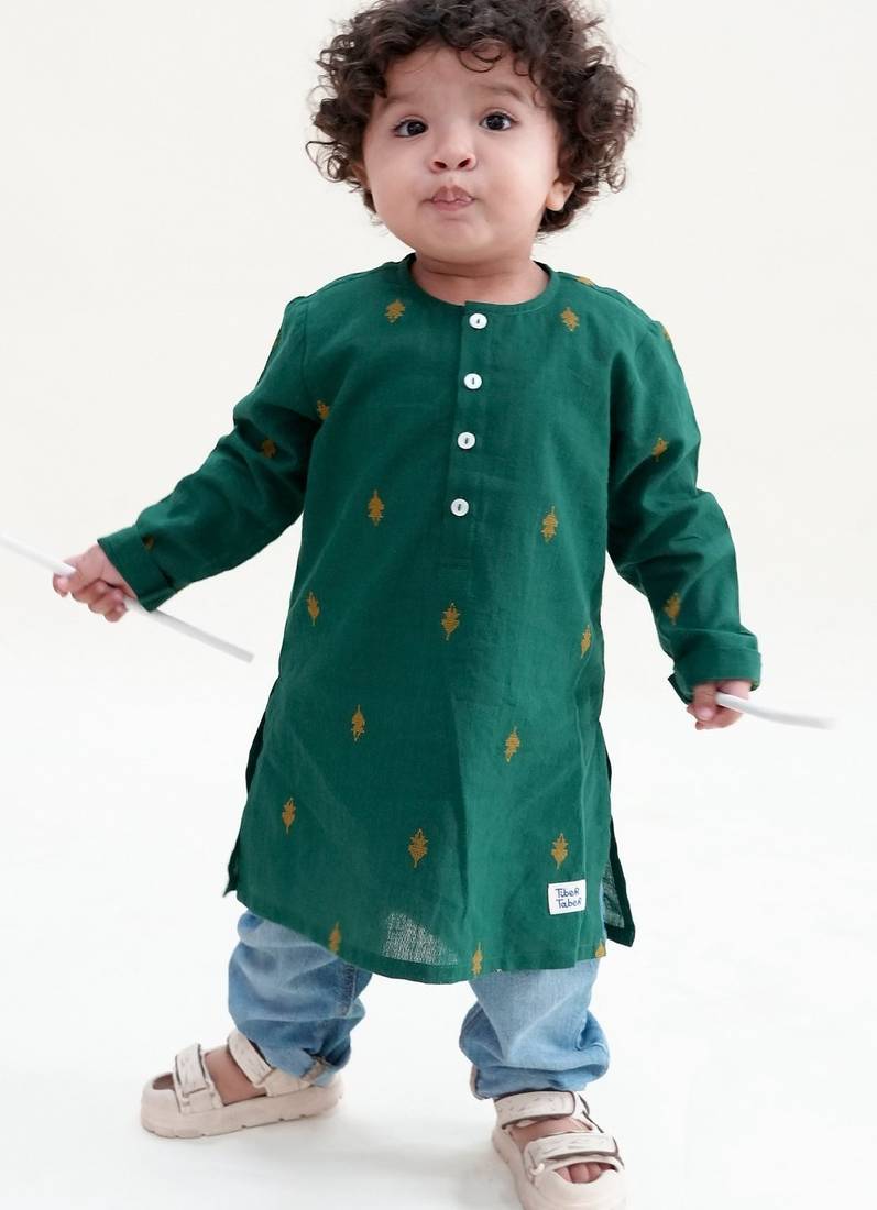 Green plain cotton kurta