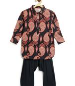 Black floral printed cotton kurta set