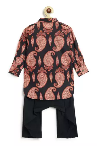Black floral printed cotton kurta set