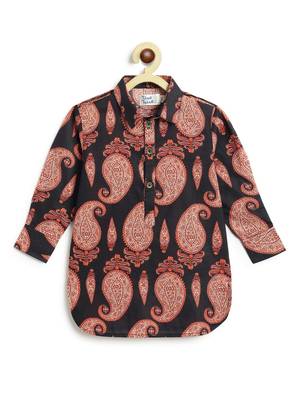Black floral printed cotton kurta set 3