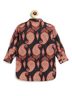 Black floral printed cotton kurta set 4