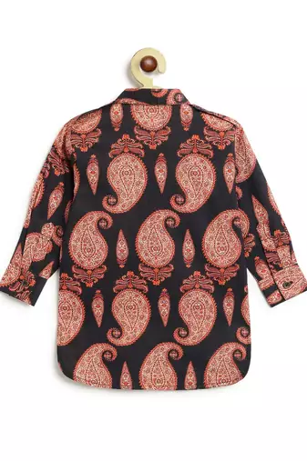 Black floral printed cotton kurta set