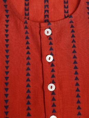 Red plain cotton kurta 4