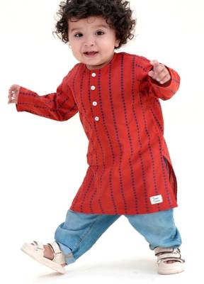 Red plain cotton kurta 1